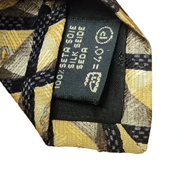 Vintage Ermenegildo Zenga Tie Gold Gray Patterns Made in Itlay 100% Silk - Picture 5 of 8